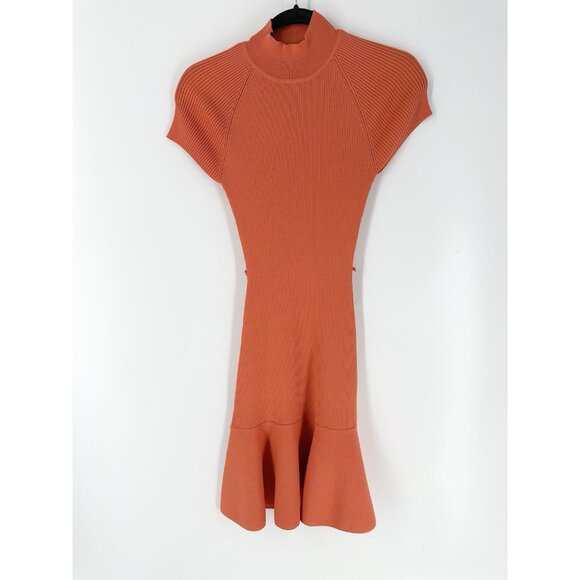 Karen Millen Petite Orange Knit Funnel Neck Skater Dress Women’s S Missing Belt - Picture 1 of 10